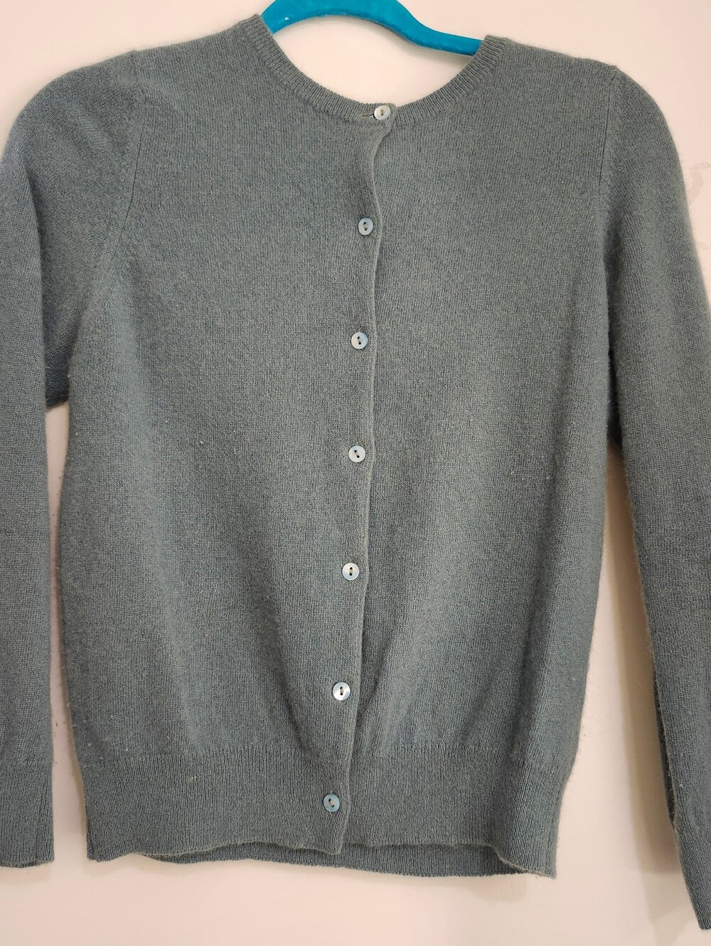 Neiman Marcus Vintage Blue-Gray Cashmere Button-Up Cardigan